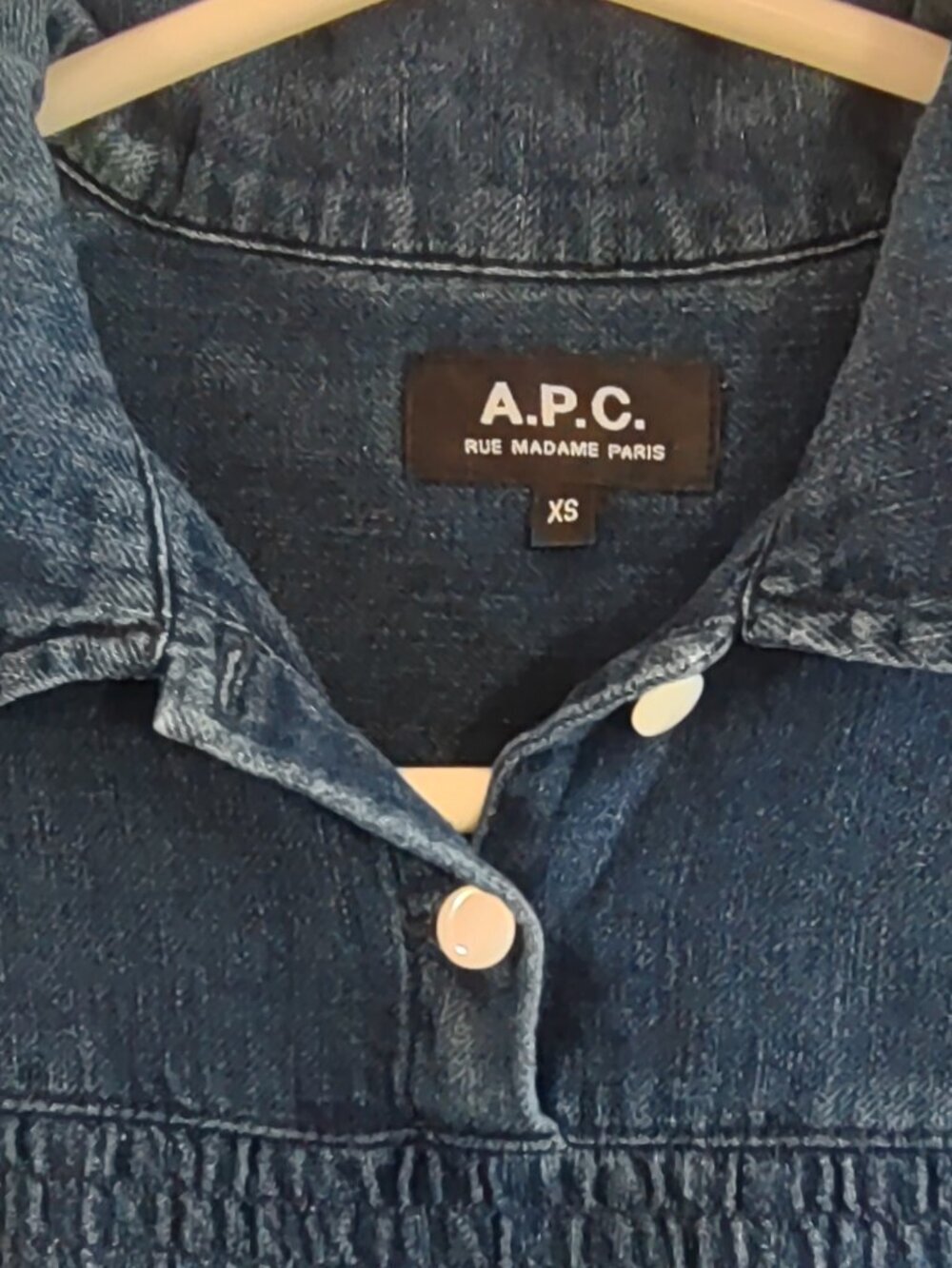 A.P.C. Rue Madame Paris Denim Dress Size XSmall Smock Detail Cap Sleeve Classic - Picture 6 of 8
